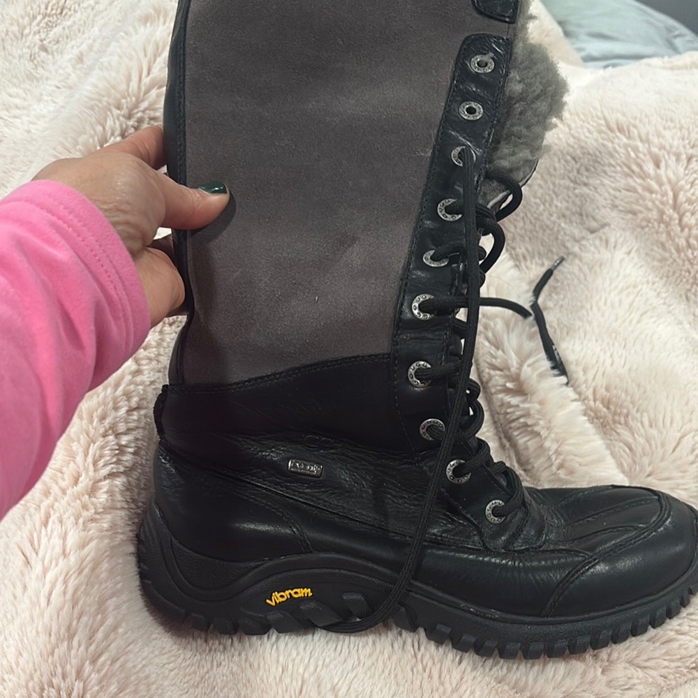 UGG Black and Gray Winter Boots with Lace-Up Design and Rugged Sole